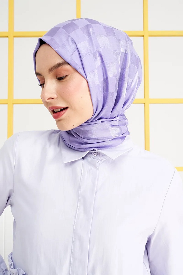 Madame Polo İpeksi Jakar Italyan Şal Dama Desen - Violet