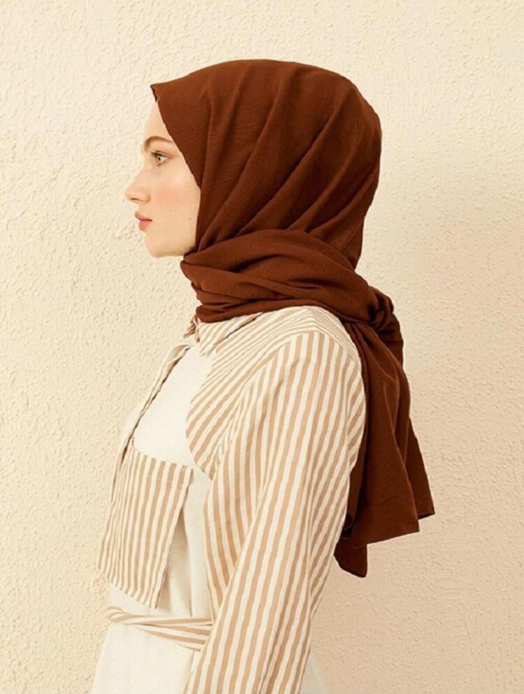Madame Polo Luxury Pamuk Kraş Şal - Kahve 