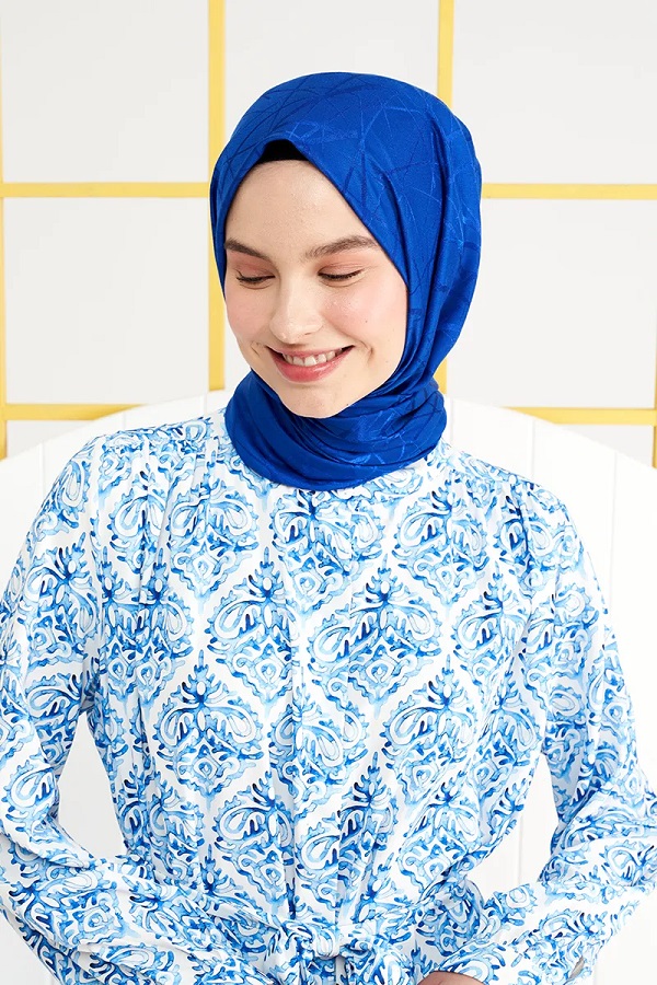 Madame Polo İpeksi Jakar Italyan Şal Çizği Desen - Saks Mavisi