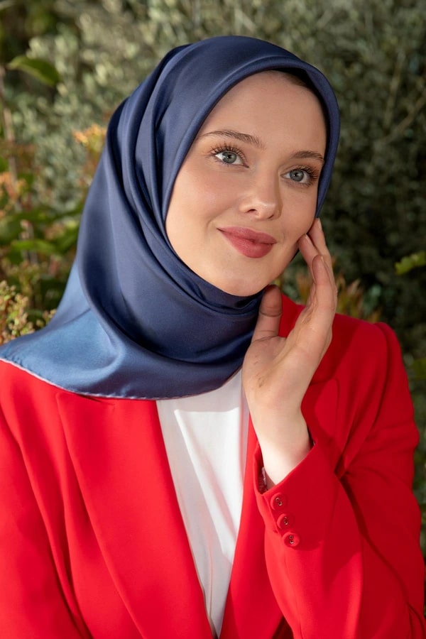 Levidor - Çift Taraflı Twill İpek Eşarp - Koyu Mavi