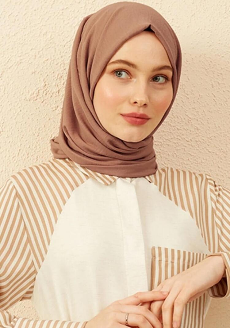 Madame Polo Luxury Pamuk Kraş Şal - Sütlü Kahve