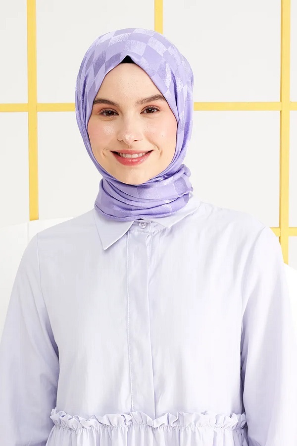 Madame Polo İpeksi Jakar Italyan Şal Dama Desen - Violet