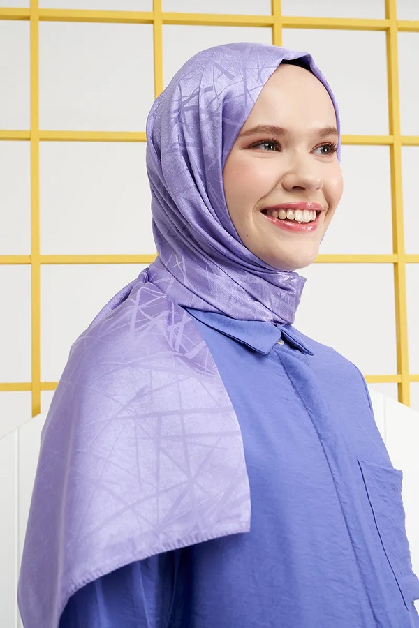 Madame Polo İpeksi Jakar Italyan Şal Çizği Desen - Violet