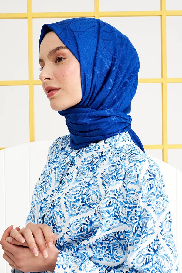 Madame Polo İpeksi Jakar Italyan Şal Çizği Desen - Saks Mavisi