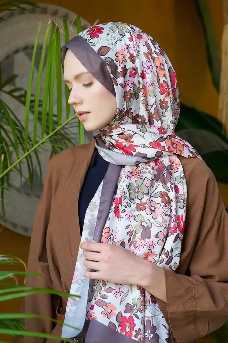 Madame Polo - Seremoni Koleksiyonu Flora Desen Şal - Kahverengi