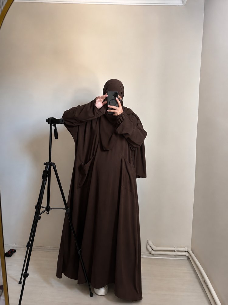 Çift kollu hijab takım (acı kahve)