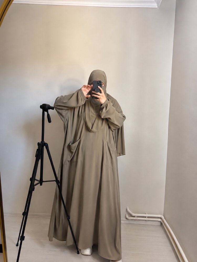 Çift kollu hijab takım (taş rengi)
