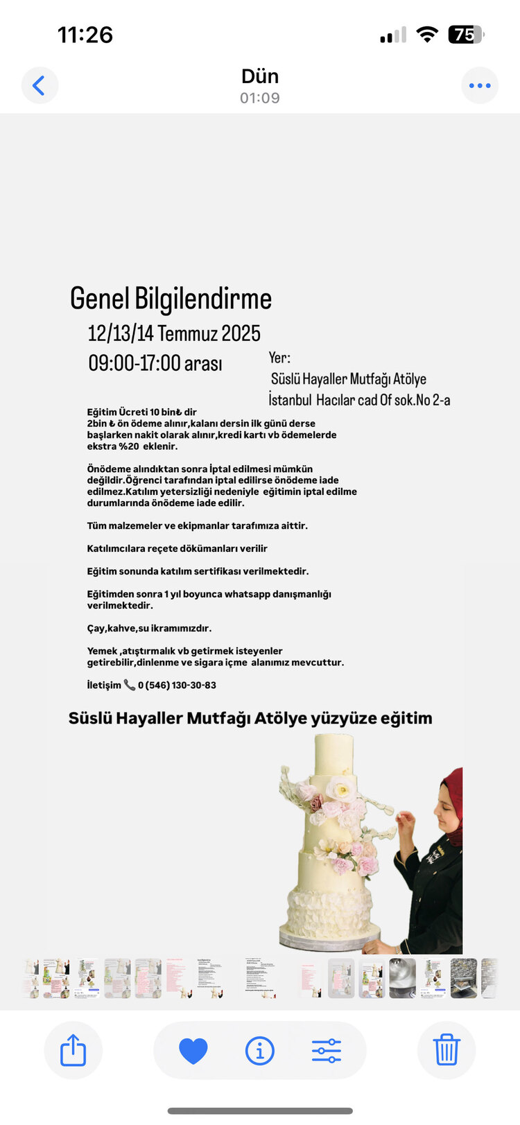 Yüzyüze pastacılık eğitimi