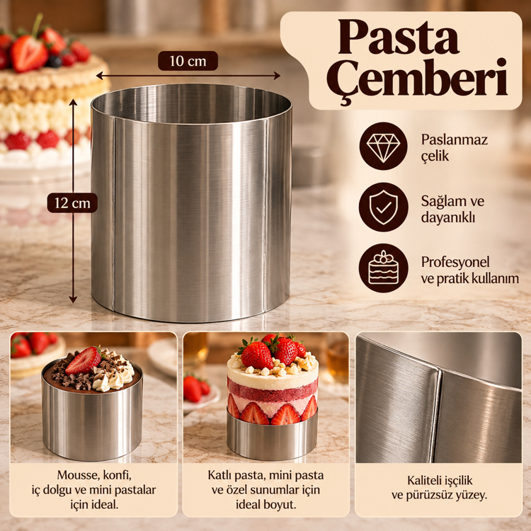 Pasta çemberi 12 cm çap 10 cm yükseklik