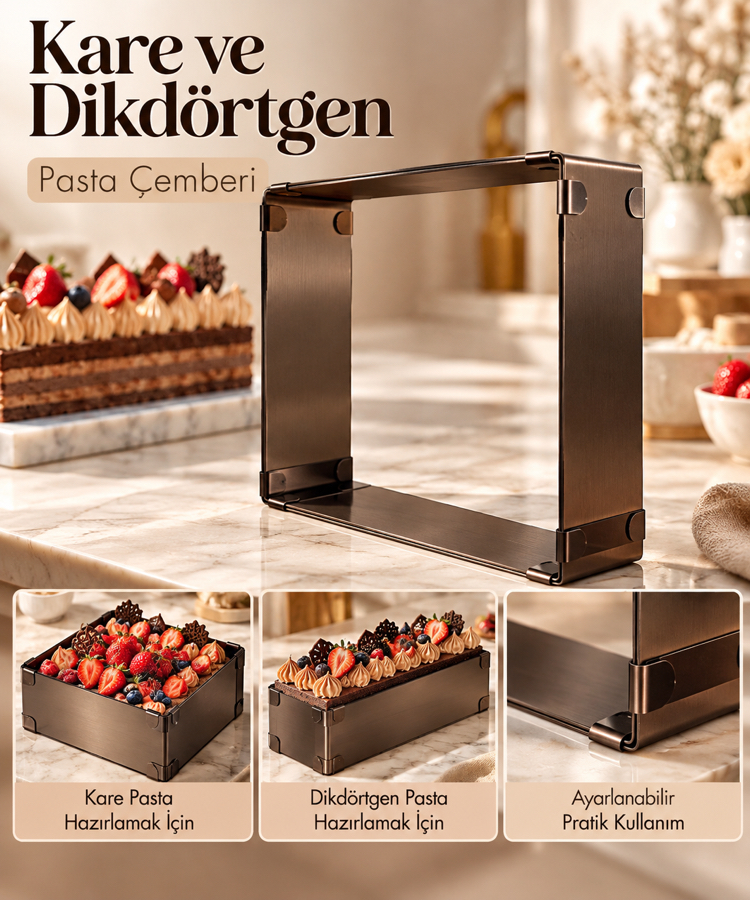 Özel kahverengi pasta çemberi dikdörtgen