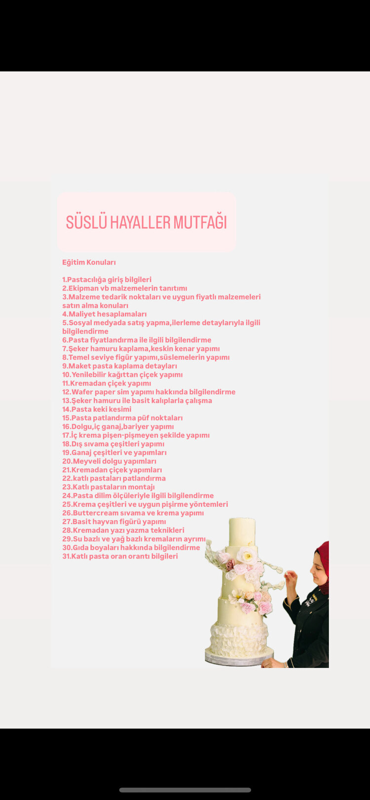 Yüzyüze pastacılık eğitimi