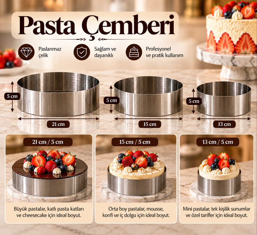 Pasta çemberi 3 lü set