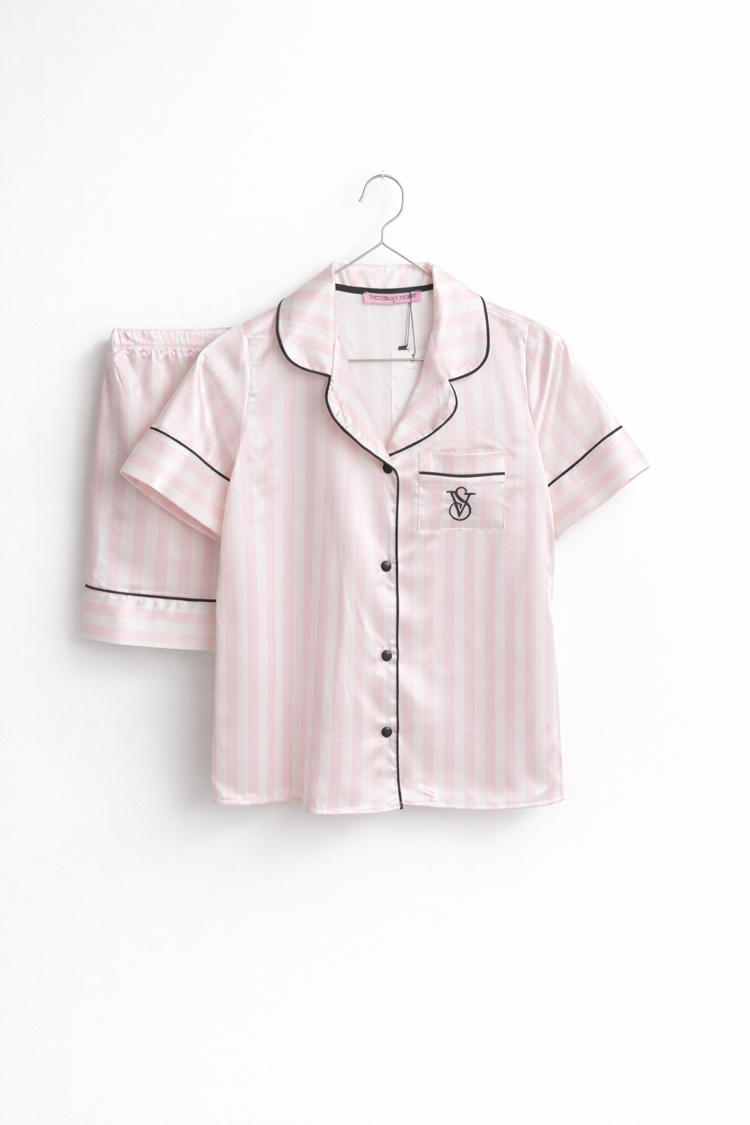 Yaz Sezonu Saten Pudra Şortlu Pijama Set