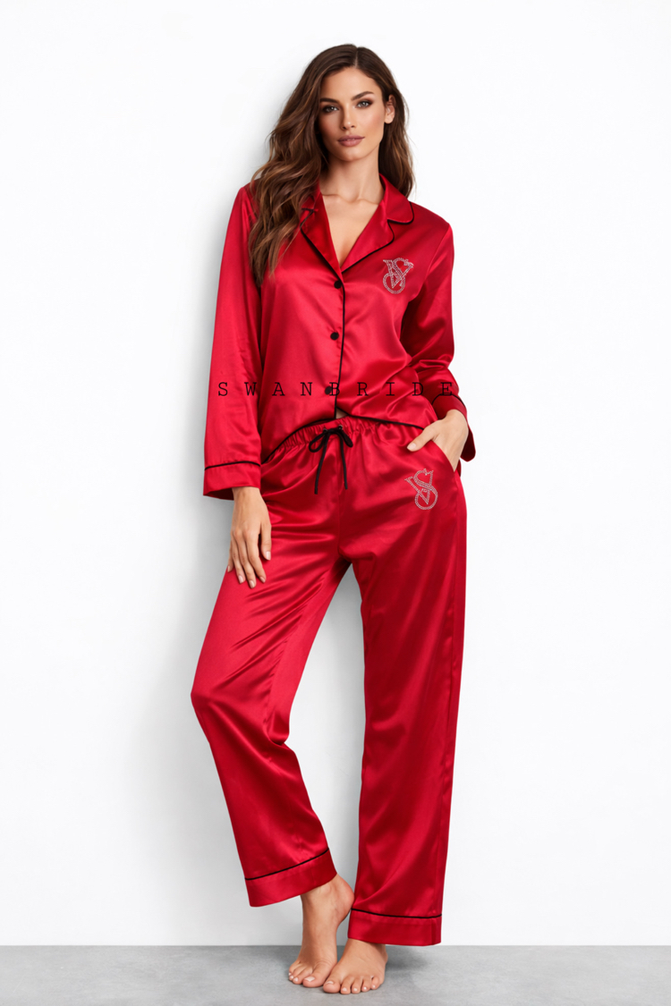 Victoria’s Secret KIRMIZI VIP Saten Taşlı Pijama Takımı