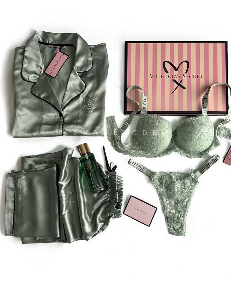 SW00103- Victoria’s Secret Su Yeşili Saten Tam Set