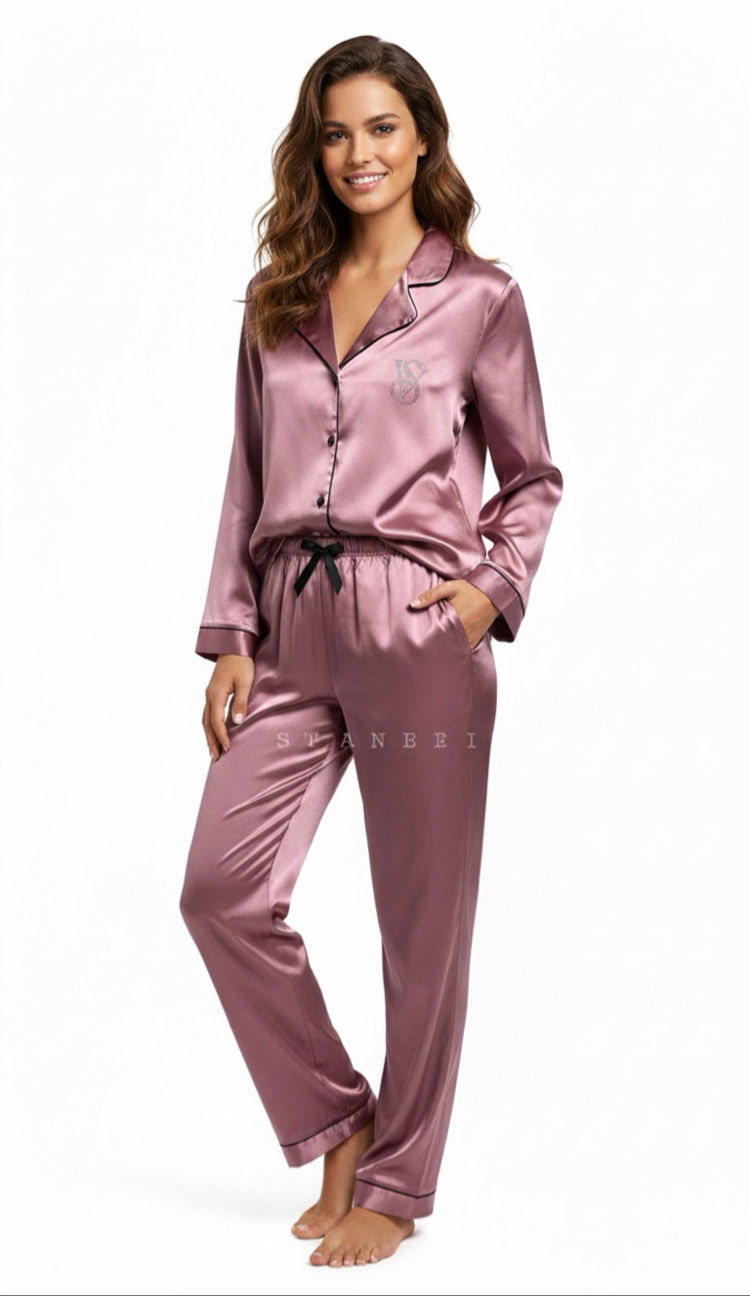 Gül Kurusu / Victoria’s Secret Saten Uzun Kol  Pijama Takım