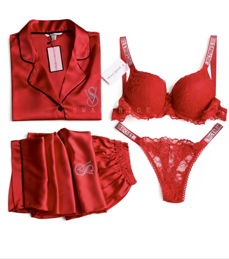 Victoria’s Secret KIRMIZI VIP Taşlı Saten Pijama Set