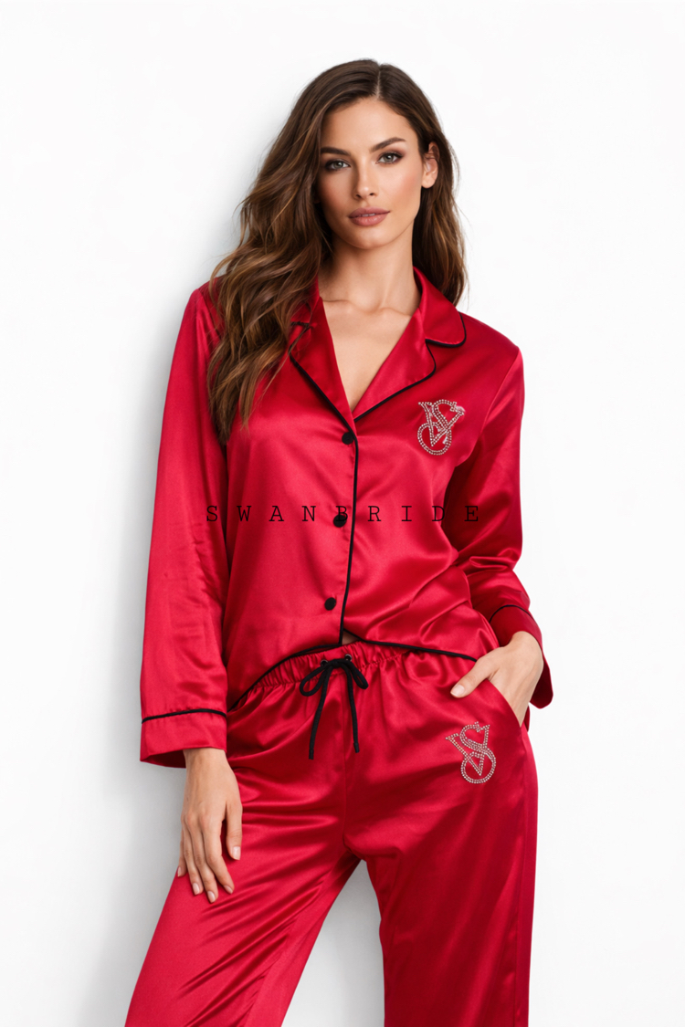 Victoria’s Secret KIRMIZI VIP Saten Taşlı Pijama Takımı