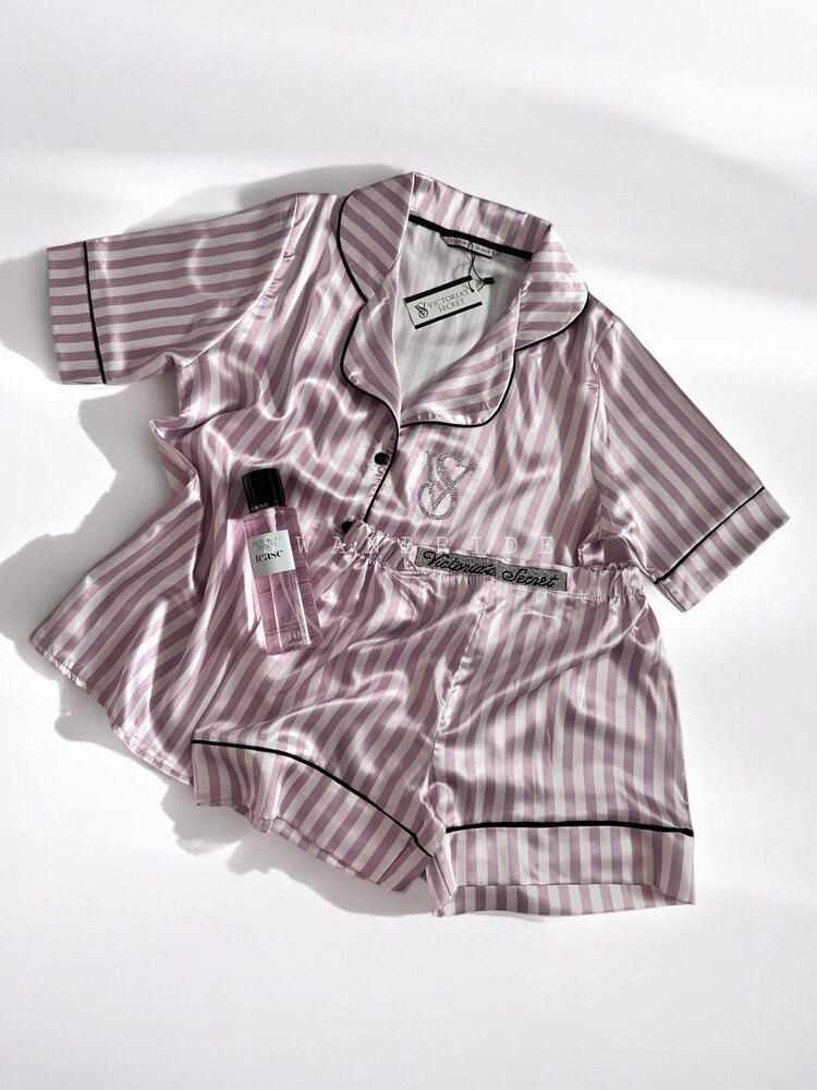 SW0044- Victoria’s Secret Lila Kısa Kol Şortlu Pijama Takımı