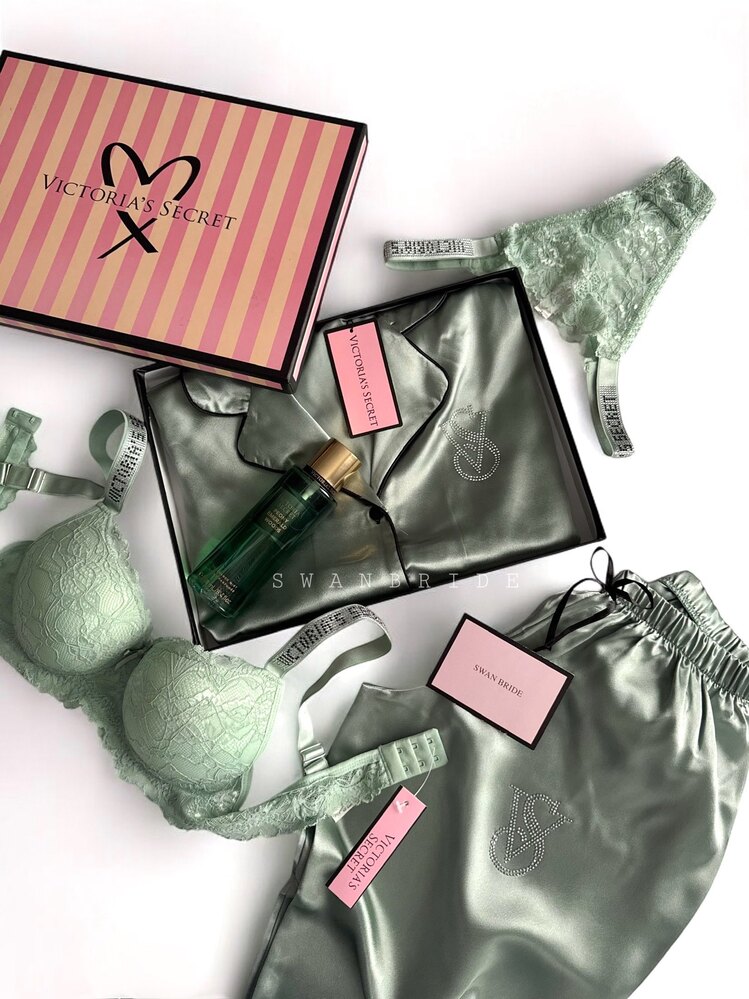 SW00103- Victoria’s Secret Su Yeşili Saten Tam Set