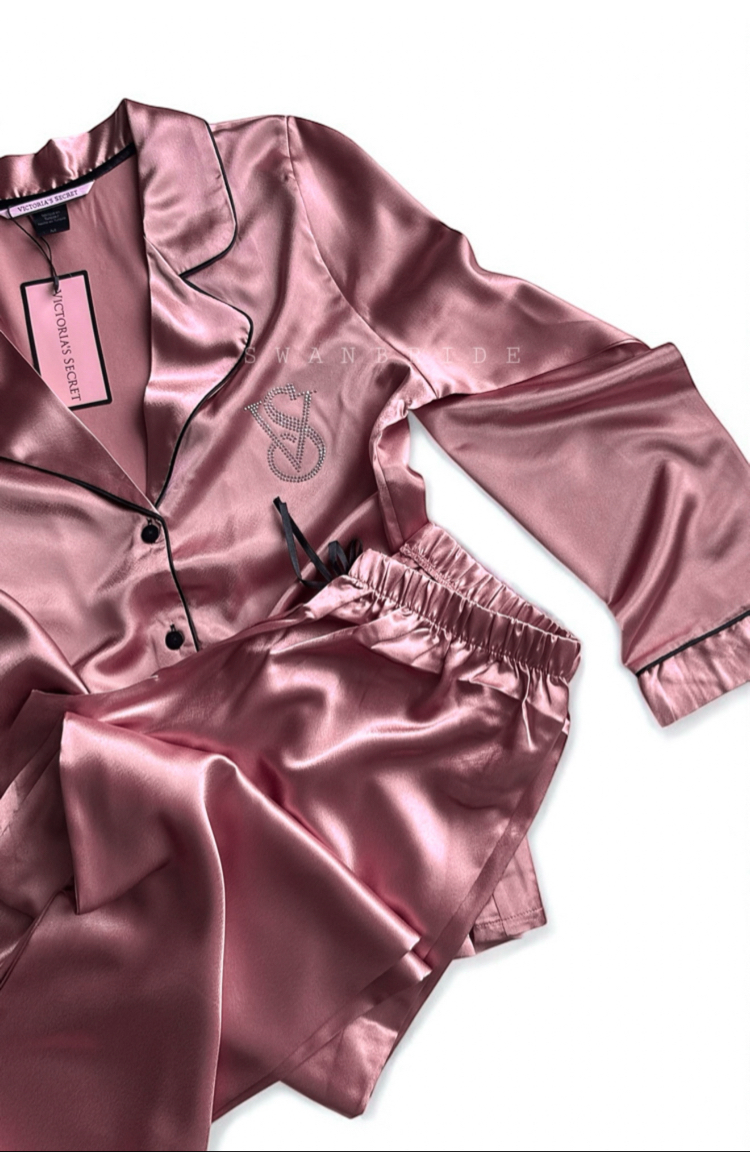 Gül Kurusu / Victoria’s Secret Saten Uzun Kol  Pijama Takım