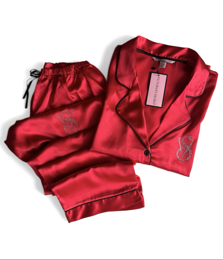 Victoria’s Secret KIRMIZI VIP Saten Taşlı Pijama Takımı