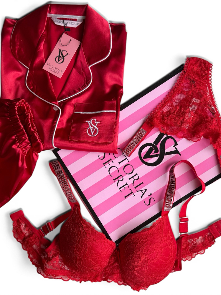 Victoria’s Secret Kırmızı Saten Şortlu Pijama Seti