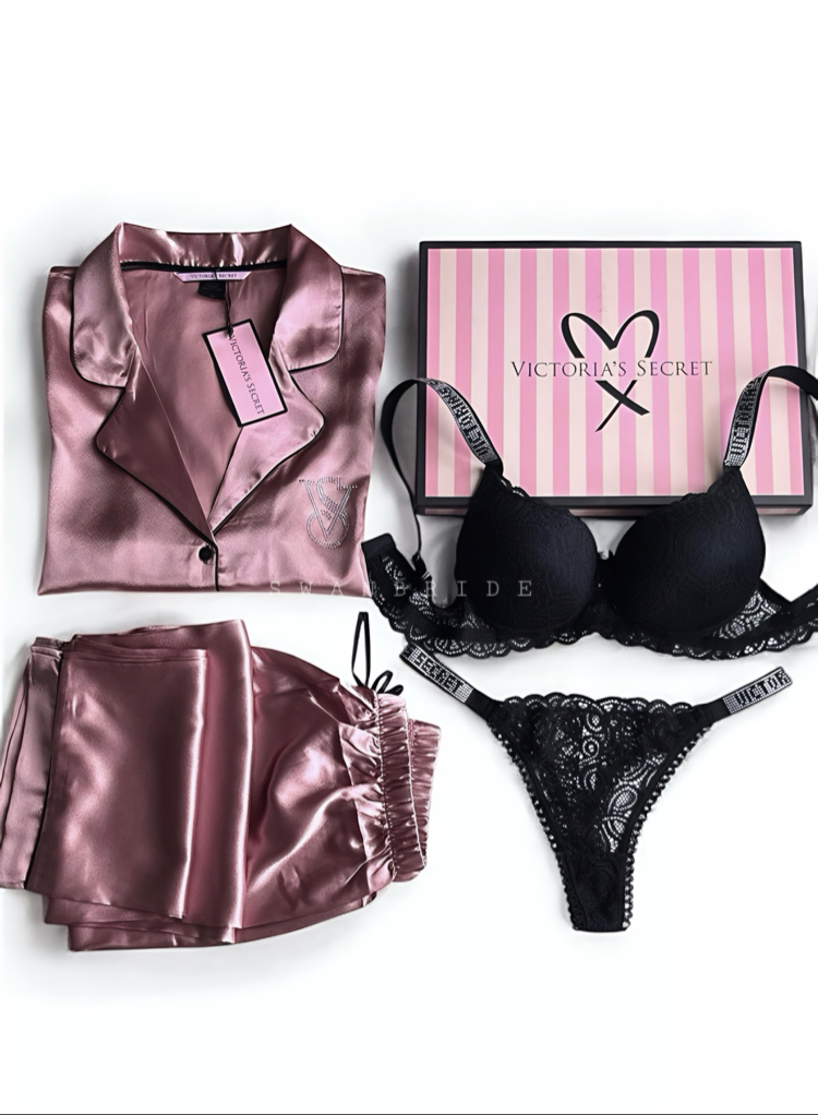 Gül Kurusu / Victoria’s Secret Uzun kol Pijama Saten Pijama Seti