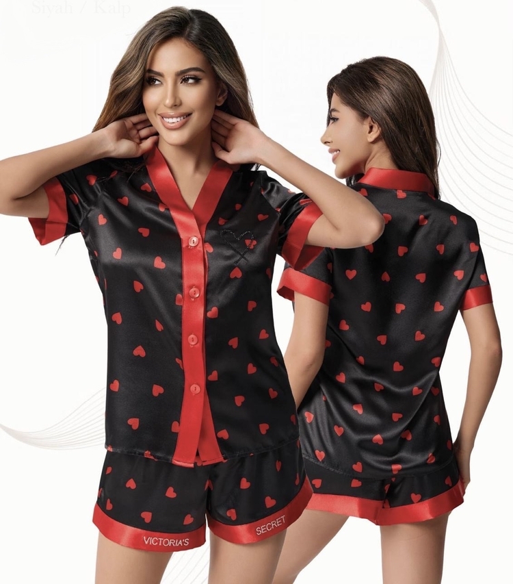 Victoria’s Secret Siyah Kalpli Saten Şortlu Pijama Takımı
