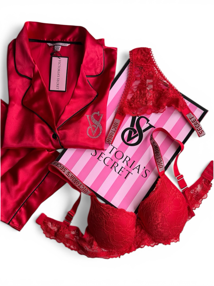 Victoria’s Secret KIRMIZI VIP Taşlı Saten Pijama Set