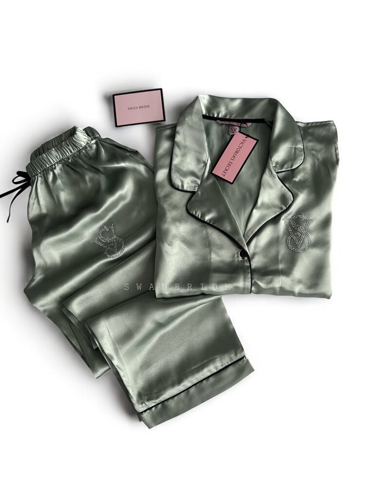 SW00103- Victoria’s Secret Su Yeşili Saten Tam Set