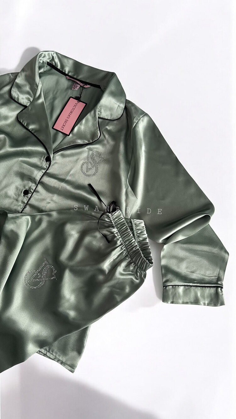 SW00103- Victoria’s Secret Su Yeşili Saten Tam Set