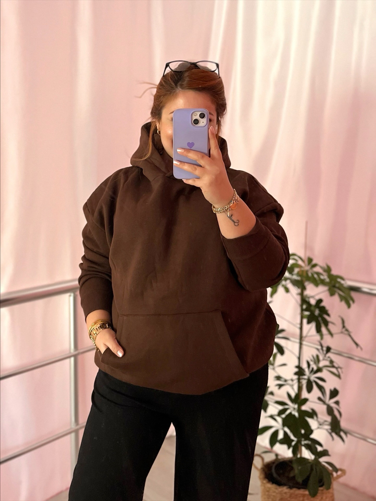 Kahverengi kapüşonlu sweat