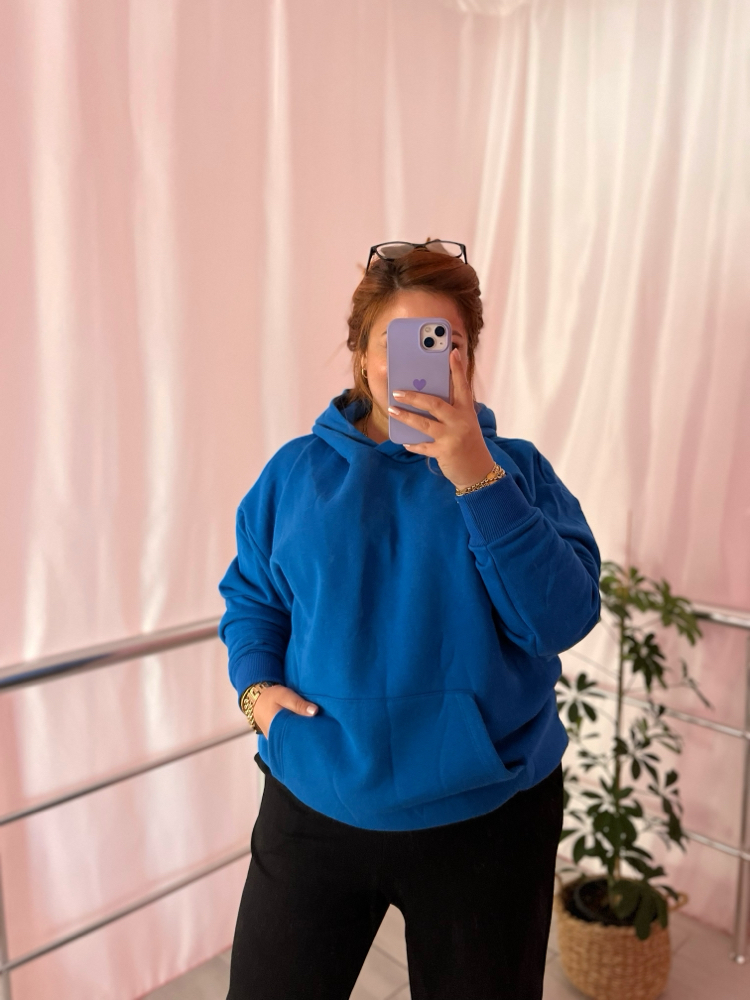 Mavi kapüşonlu sweat
