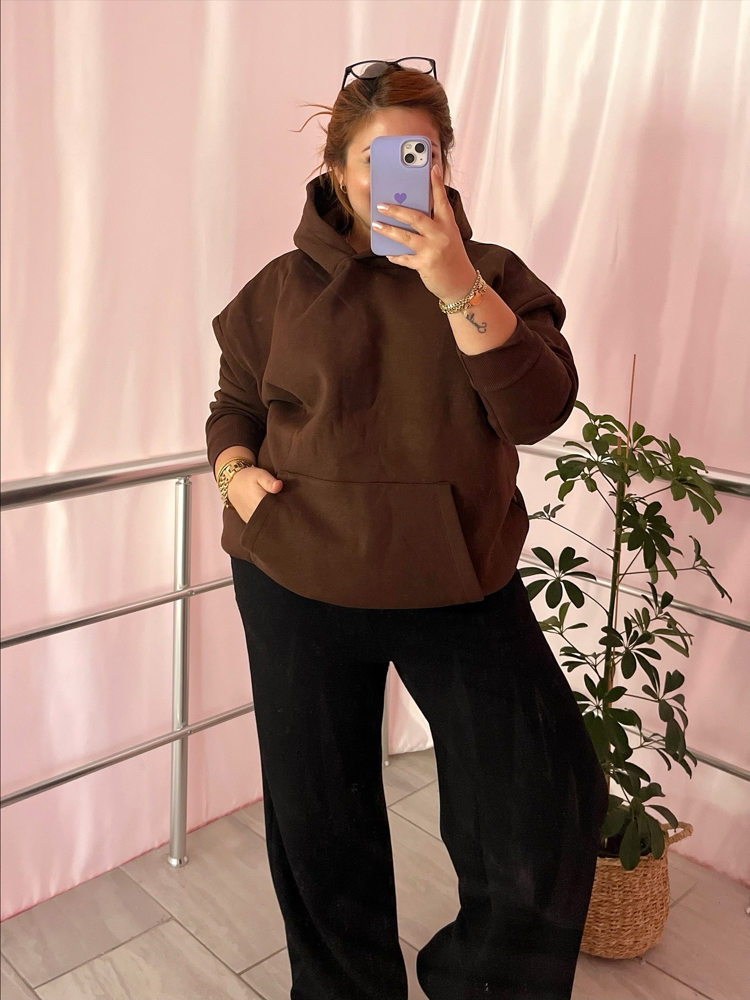 Kahverengi kapüşonlu sweat