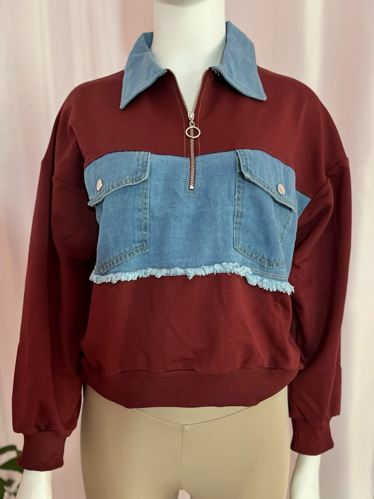 Kot detaylı bordo sweat