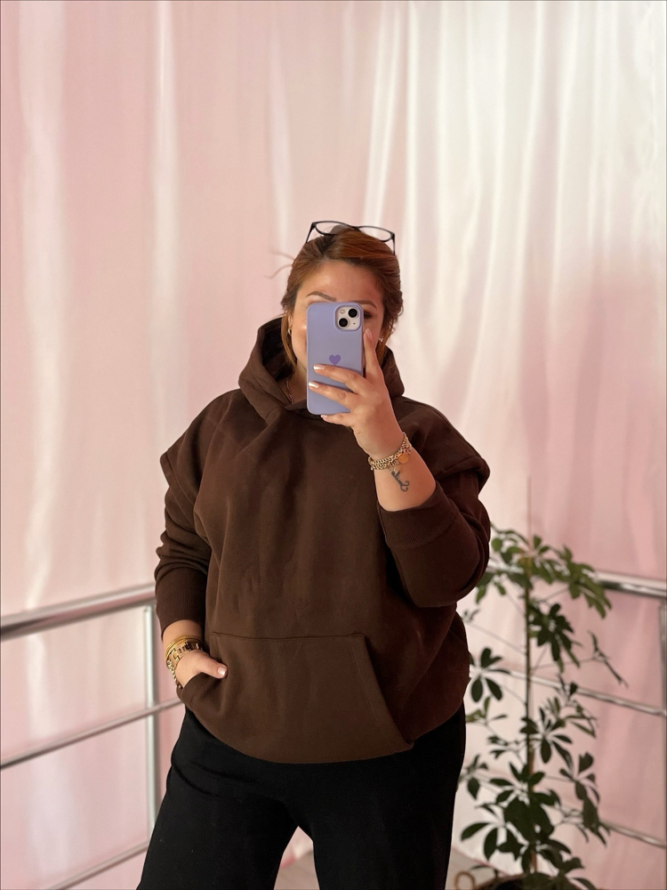 Kahverengi kapüşonlu sweat
