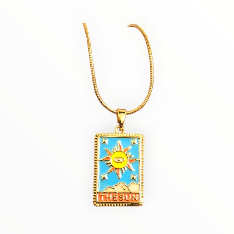 Güneş Tarot Kartı Sarı Çelik Kolye 