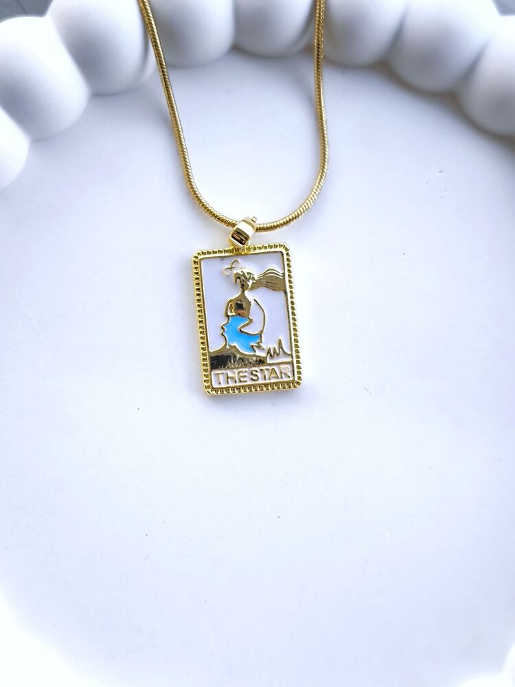Yıldız Tarot Kartı Sarı Çelik Kolye 