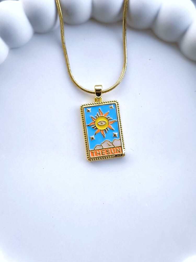 Güneş Tarot Kartı Sarı Çelik Kolye 