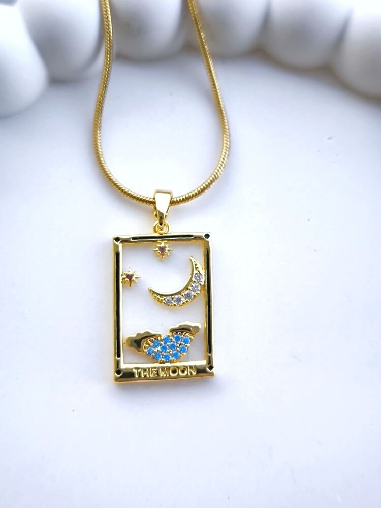 Ay Tarot Kartı Sarı Çelik Kolye 