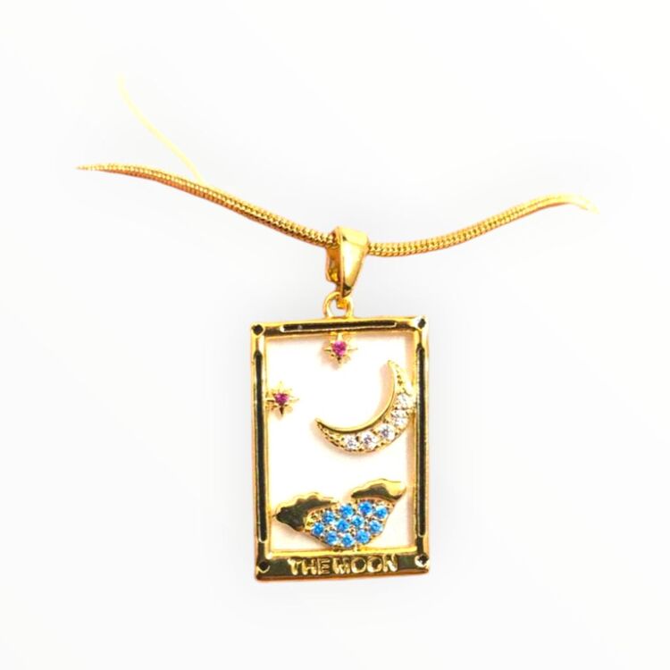 Ay Tarot Kartı Sarı Çelik Kolye 