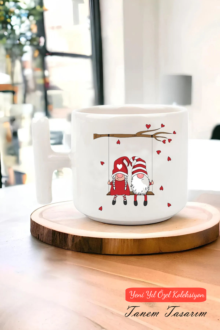 Yeni Yıl Yılbaşı Noel Tasarımlı T Kulp Seramik Kupa