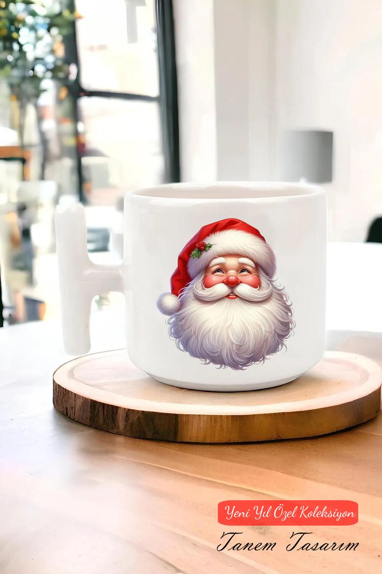 Yeni Yıl Yılbaşı Noel Tasarımlı T Kulp Seramik Kupa