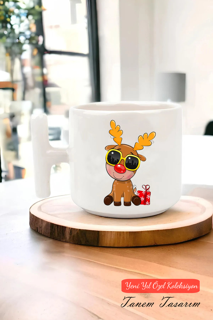 Yeni Yıl Yılbaşı Noel Tasarımlı T Kulp Seramik Kupa