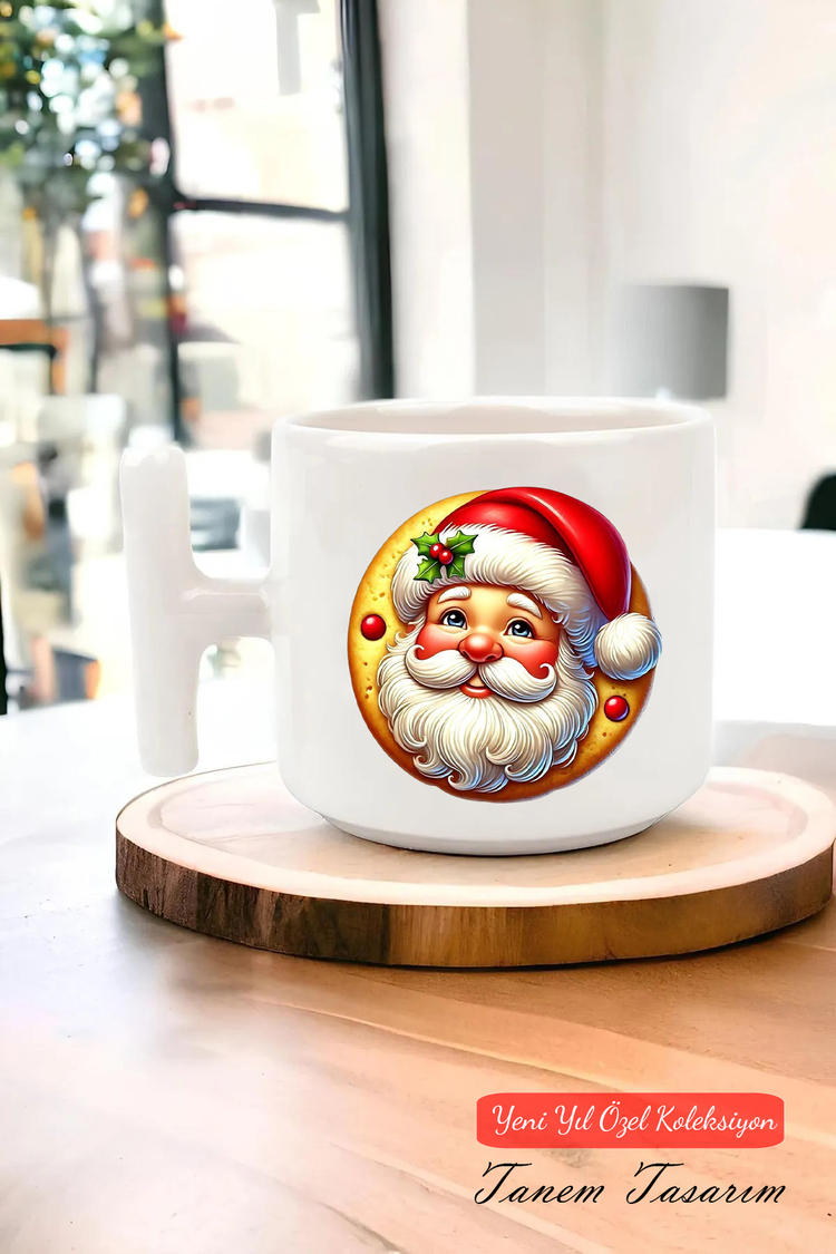 Yeni Yıl Yılbaşı Noel Tasarımlı T Kulp Seramik Kupa