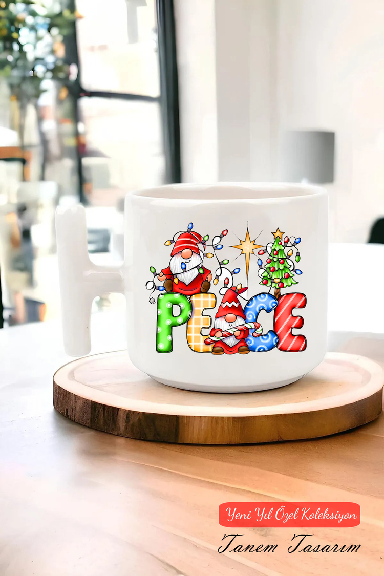 Yeni Yıl Yılbaşı Noel Tasarımlı T Kulp Seramik Kupa