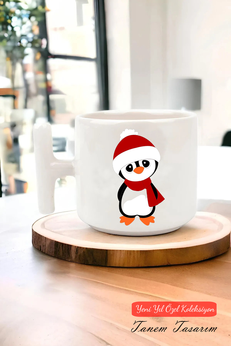Yeni Yıl Yılbaşı Noel Tasarımlı T Kulp Seramik Kupa