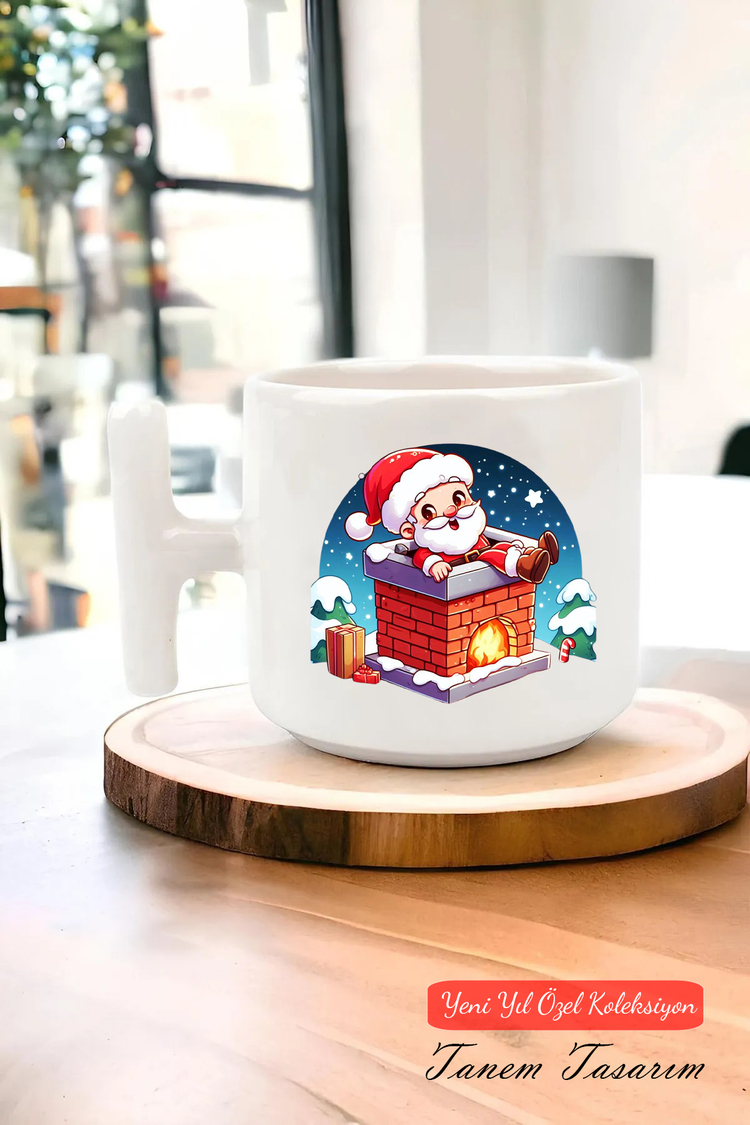 Yeni Yıl Yılbaşı Noel Tasarımlı T Kulp Seramik Kupa