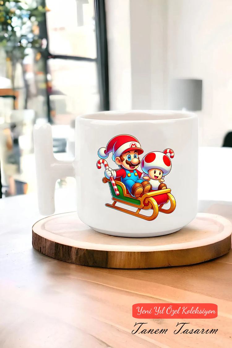 Yeni Yıl Yılbaşı Noel Tasarımlı T Kulp Seramik Kupa